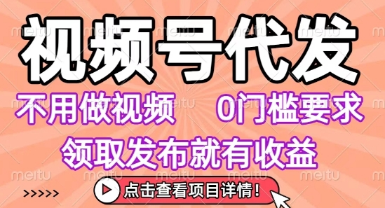 视频号代发，不用剪辑不用做视频，0门槛要求，领取发布就有收益，任务没有无上限，小白轻松上手【揭秘】-第一资源库