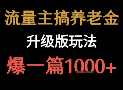 流量主之养老金升级版玩法  爆一篇收益1k+-第一资源库