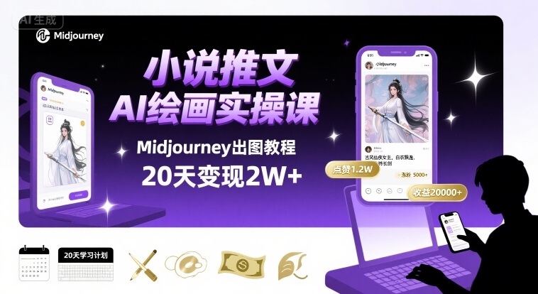 小说推文干货分享之AI绘画MJ出图实操课，用Midjourney做小说推文，20天挣2w-第一资源库