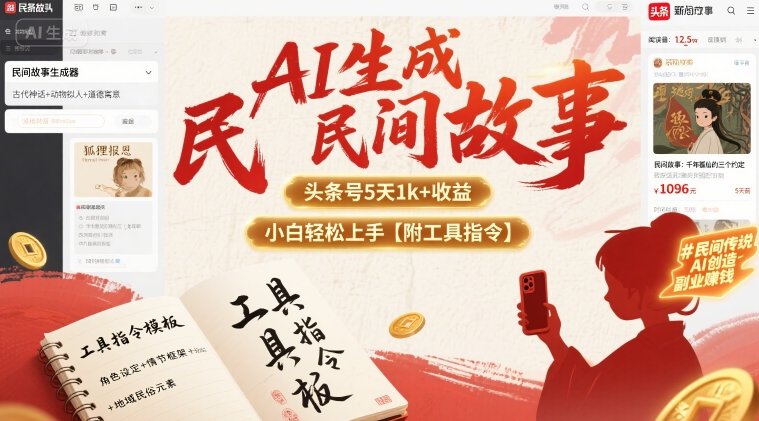 AI生成民间故事，头条号5天1k+，小白轻松上手【附工具指令】-第一资源库