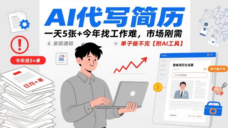 AI代写简历，一天5张+今年找工作难，市场刚需，单子做不完【附AI工具】-第一资源库