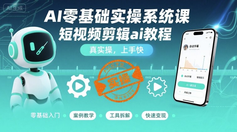 AI零基础实操系统课，短视频剪辑ai教程，真实操，上手快-第一资源库